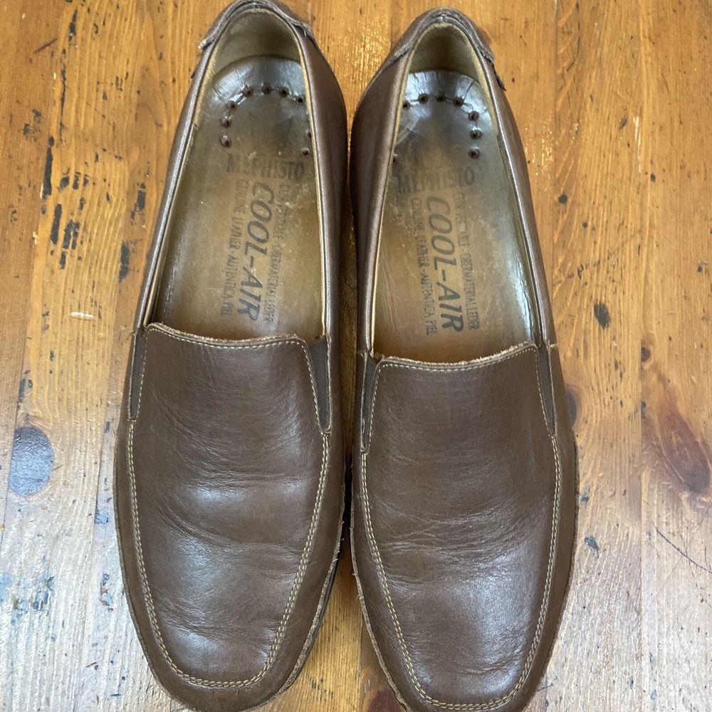Mephisto Slip on Loafers Driving Shoes Men's 9.5 Cool-Air Brown Leather Moccasin - Picture 4 of 10